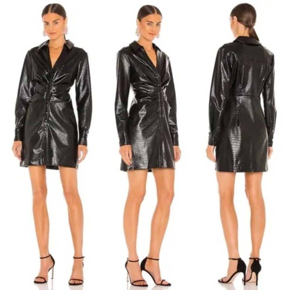 Veronica Beard Echo Ruched Faux-Leather Dress